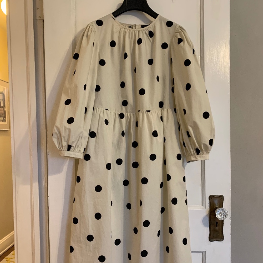 Who What Wear Women's Polka Dot Balloon Long Sleeve Tie-Back Dress extra small